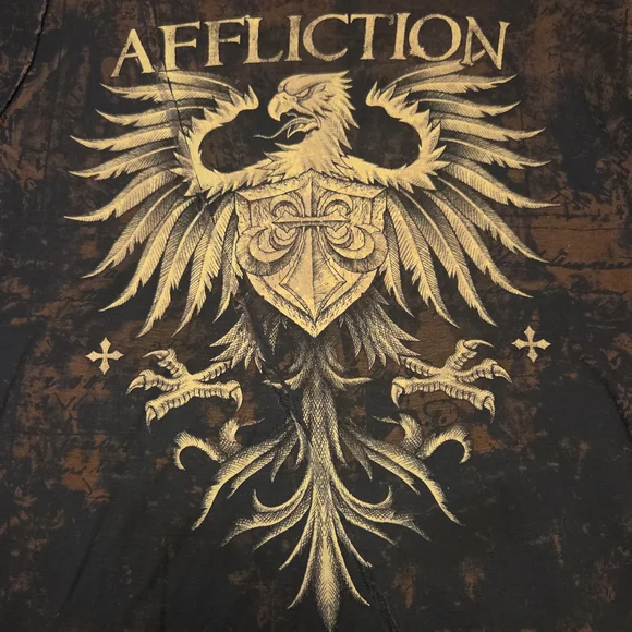 Affliction Men's Black and Gold Eagle T-Shirt - Picture 2 of 5
